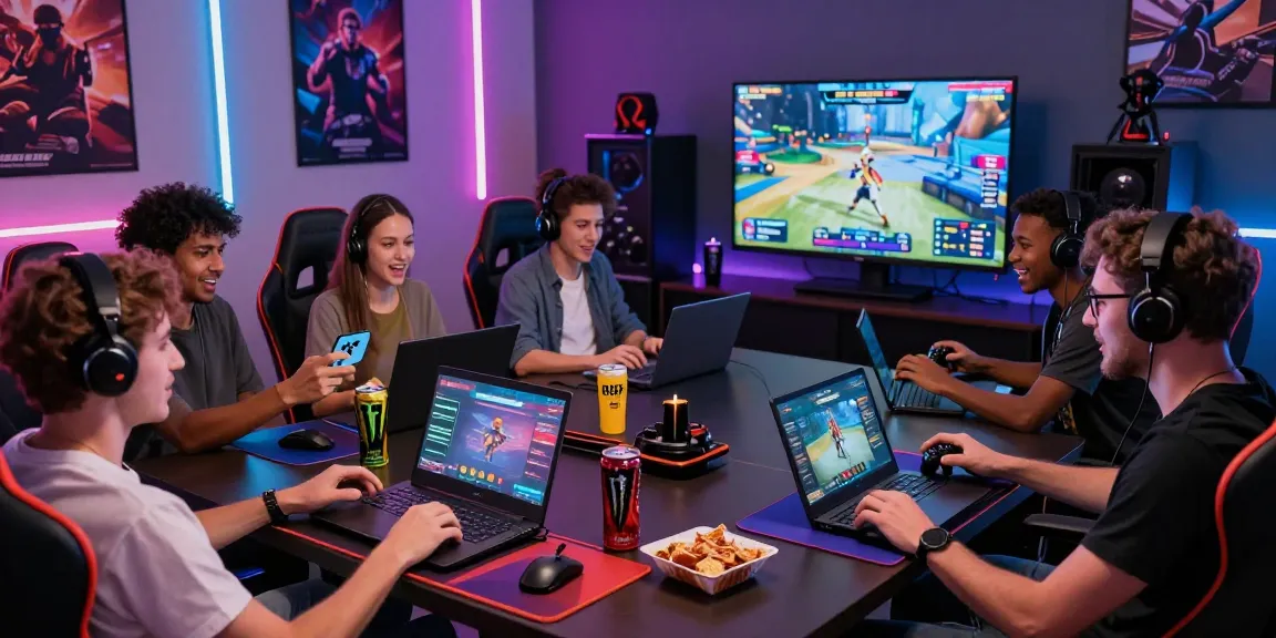 Engaging scene of adults playing free porn games on various devices, showcasing excitement in a vibrant gaming environment.