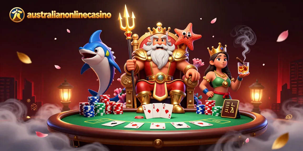 Engage with the vibrant scene of australianonlinecasino with Neptune and poker elements in dynamic action.