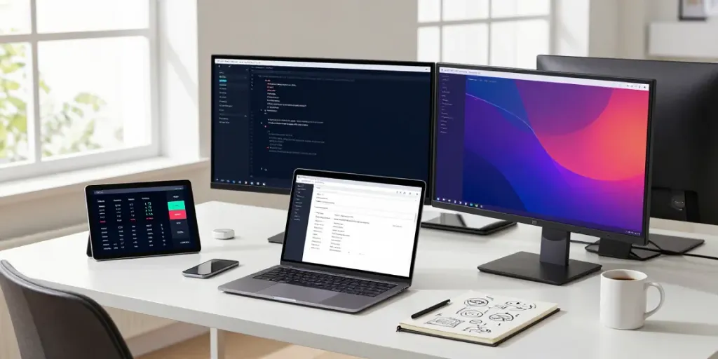 Developer optimizing website for instant indexing in a bright tech workspace.