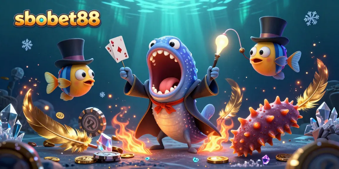 Experience thrilling card tricks with sbobet88's underwater characters illuminating the fun of gambling.